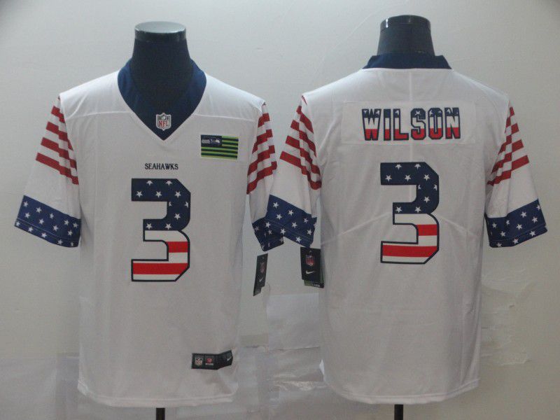 Men Seattle Seahawks #3 Wilson White Retro USA Flag Nike NFL Jerseys